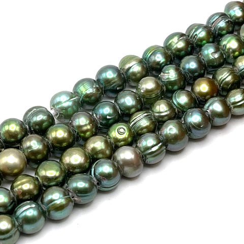 large  hole pearls forest green